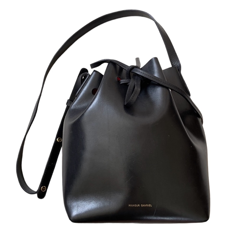 Mansur Gavriel black leather bucket crossbody bag
